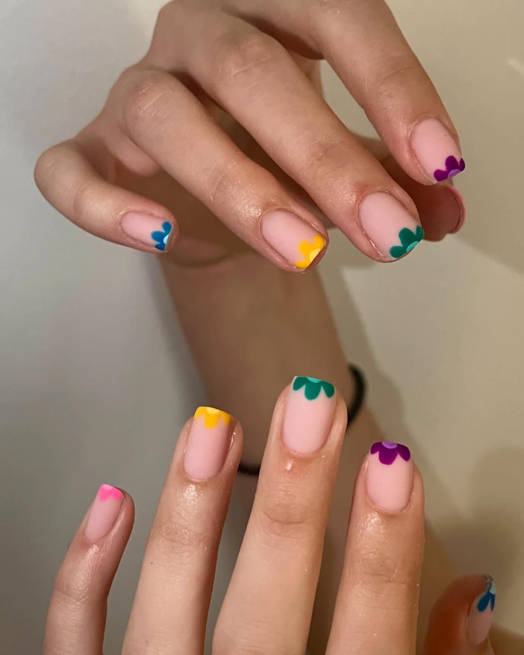 Playful Pastel Scallop French Tip Short Square