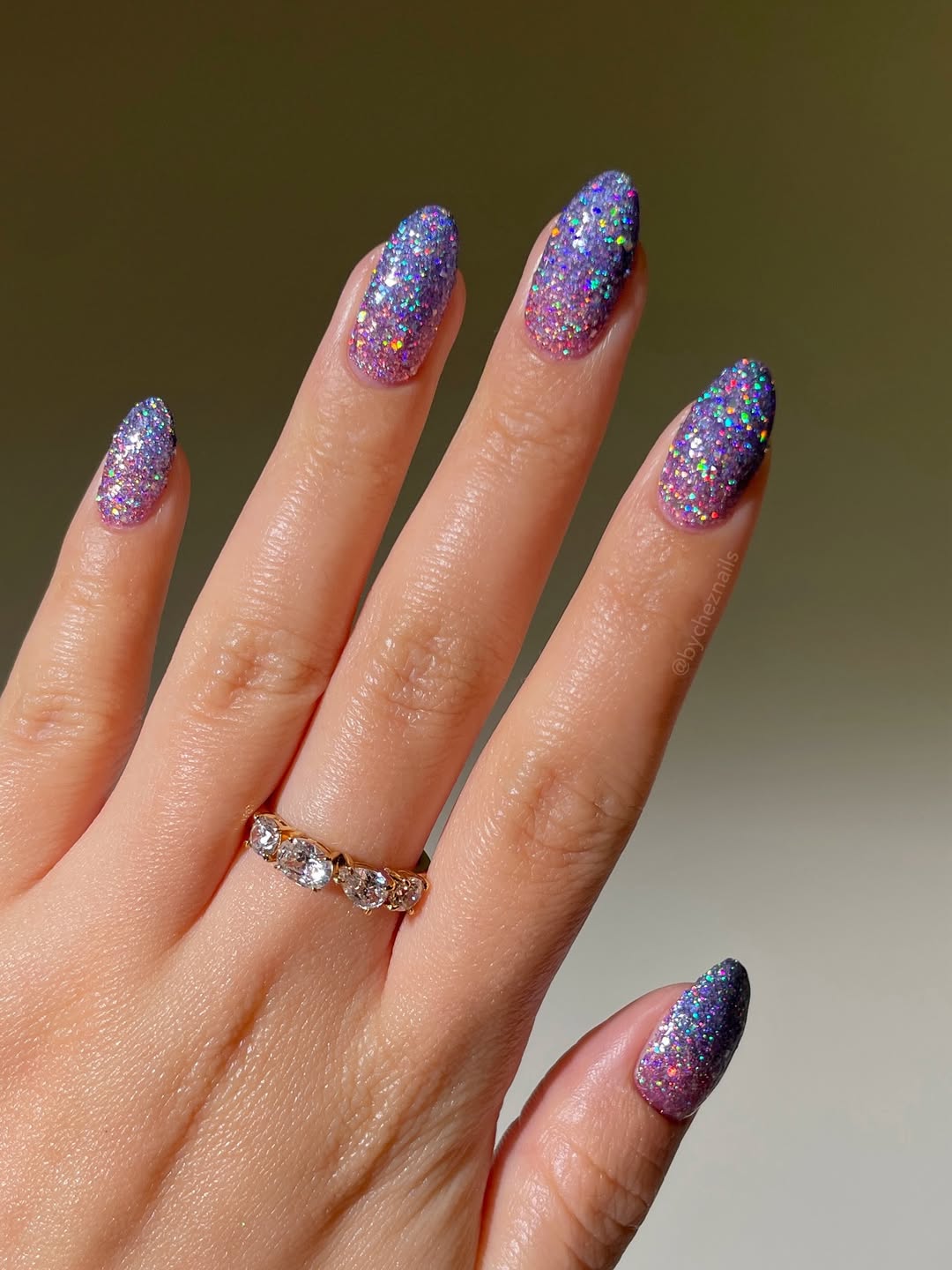 Purple Pink Glitter Gradient Almond Nails