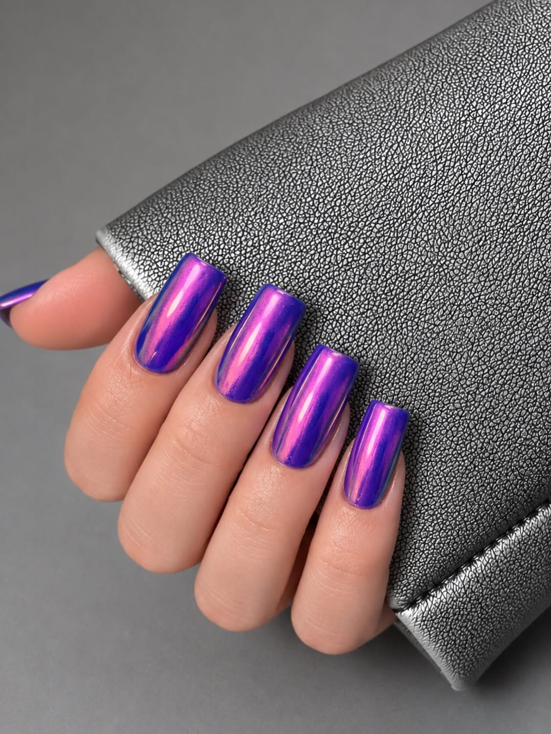 Radiant Purple Chrome Long Square Nails