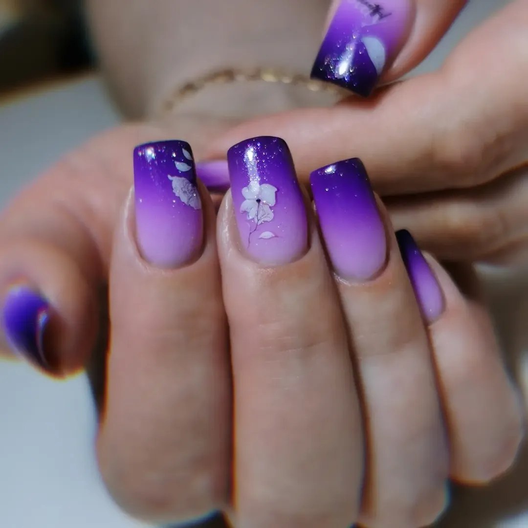 Radiant Purple Ombre Blooms Square Nails