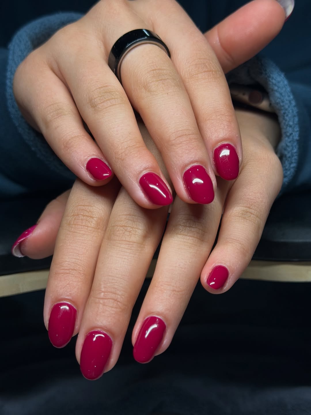 Radiant Raspberry Red Glossy Oval Nails