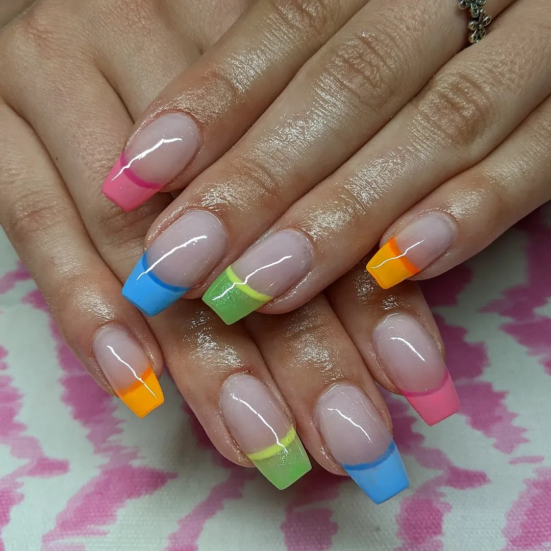 Rainbow Bright French Tips with Matching Nail Art Detail