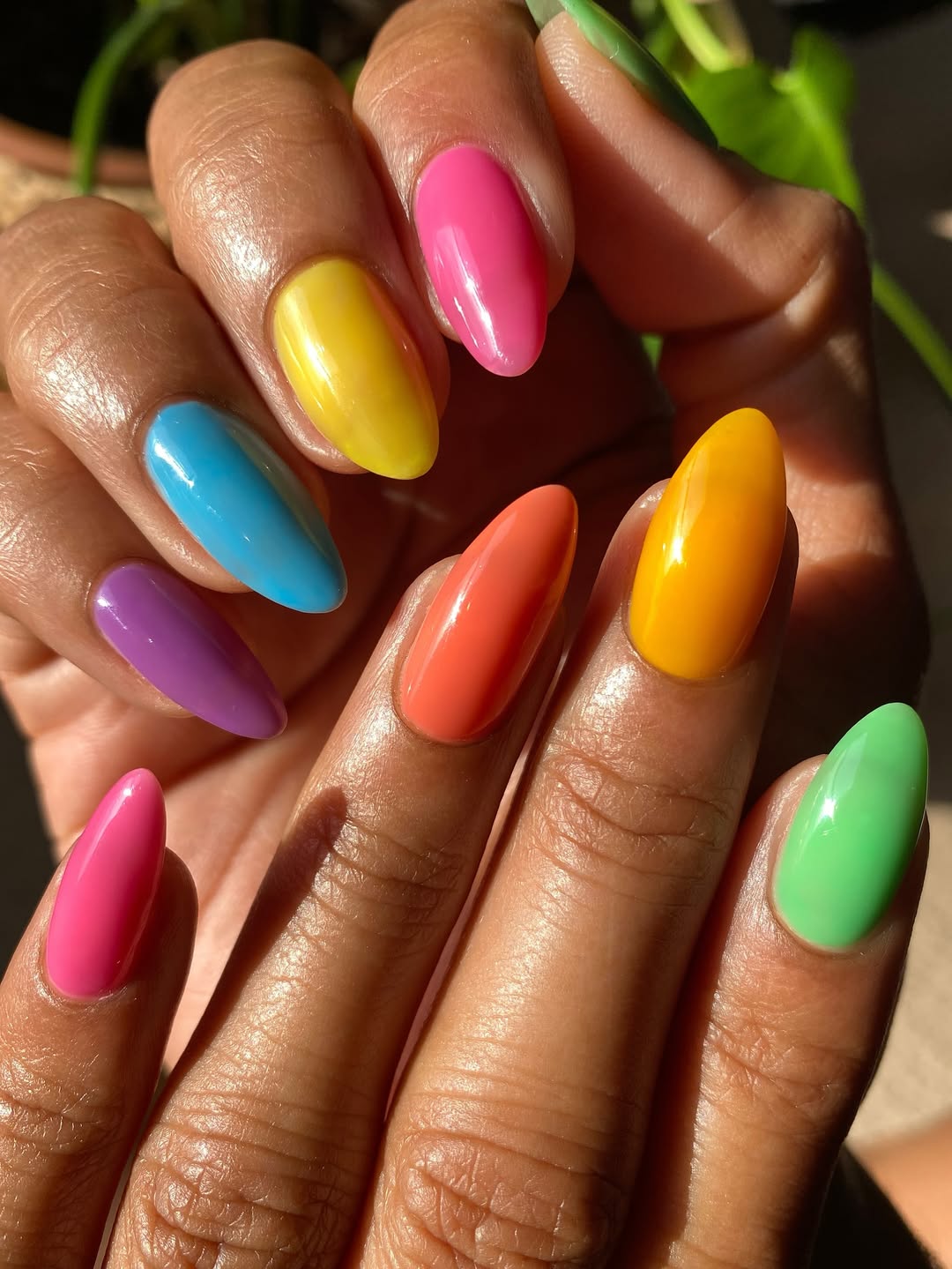Rainbow Bright Glossy Almond Solid Color Nails