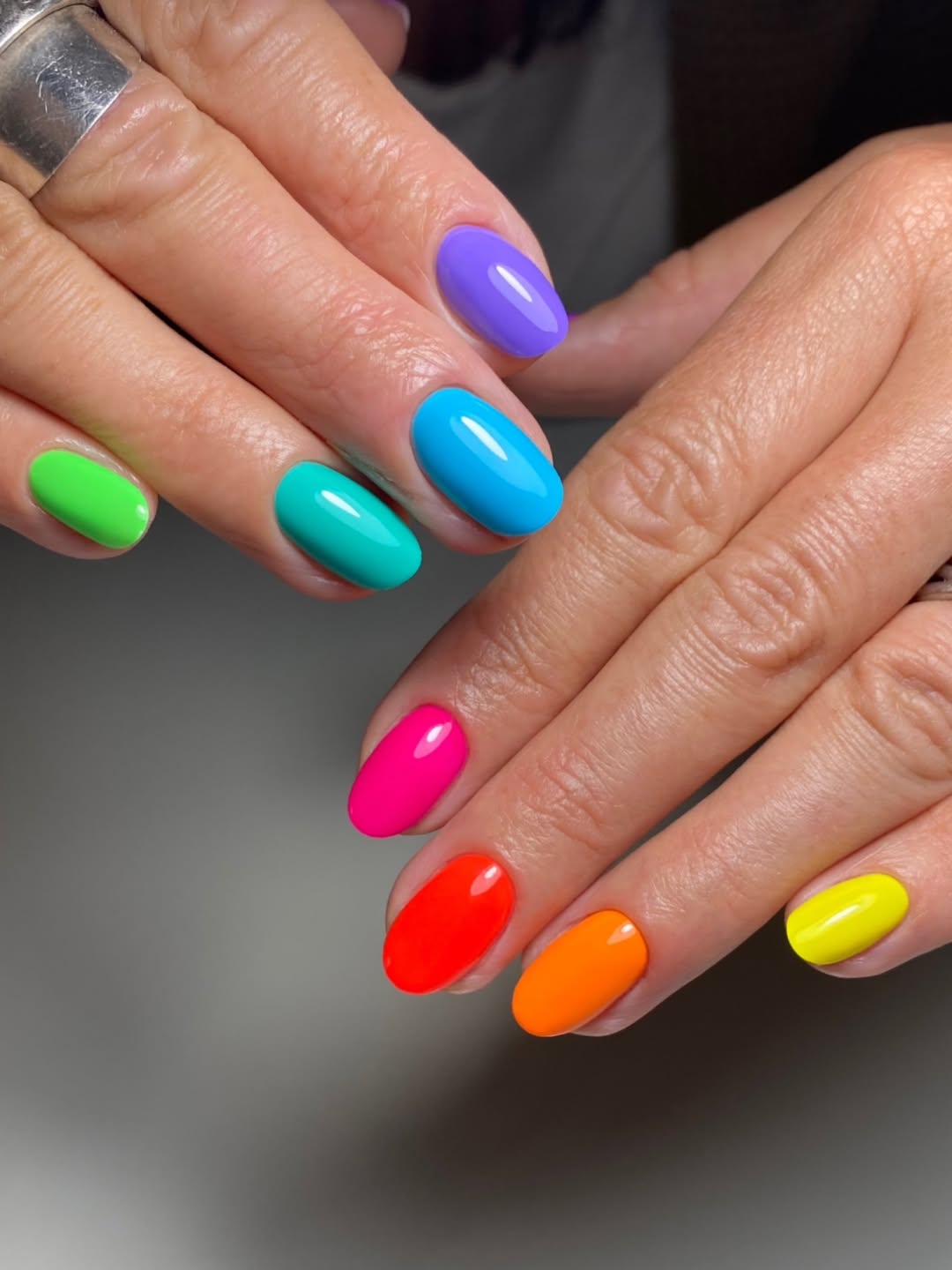 Rainbow Bright Glossy Mismatched Oval Nails