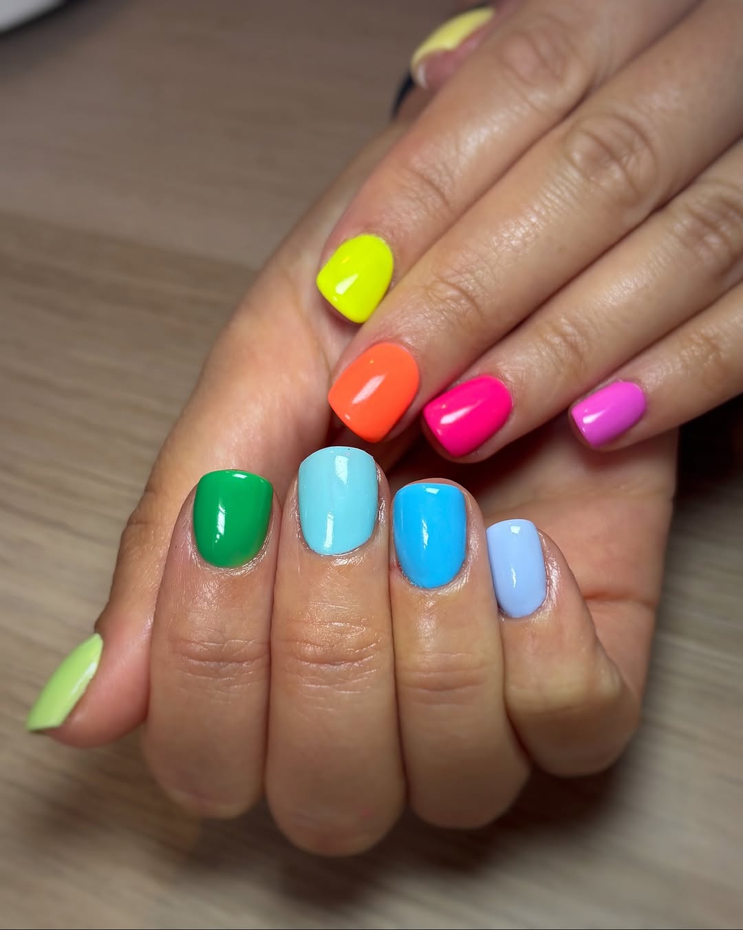 Rainbow Bright Glossy Short Squoval Nails