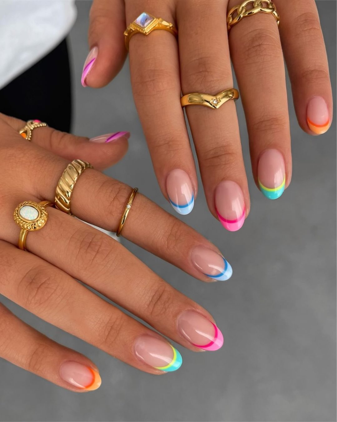 Rainbow French Tips Medium Almond Nails