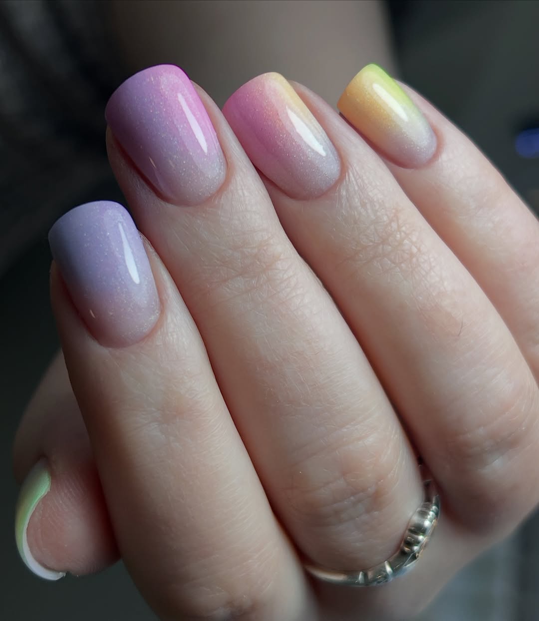 Rainbow Pastel Shimmer Ombre Square Nails