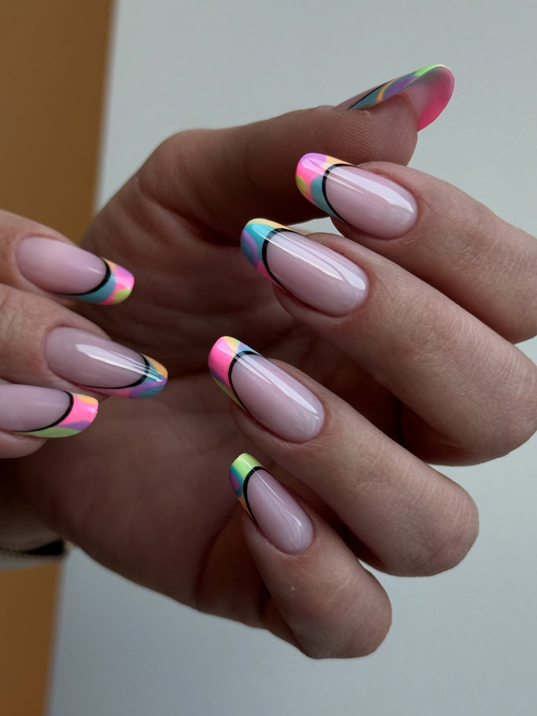 Rainbow Swirl Outline French Tips