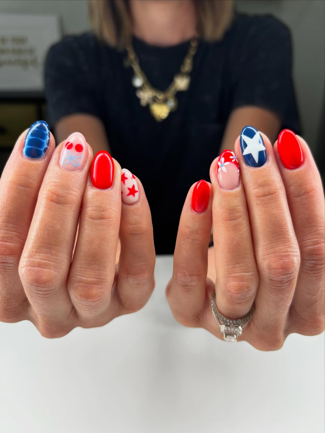 Red White Blue Funky Patriotic Nail Art