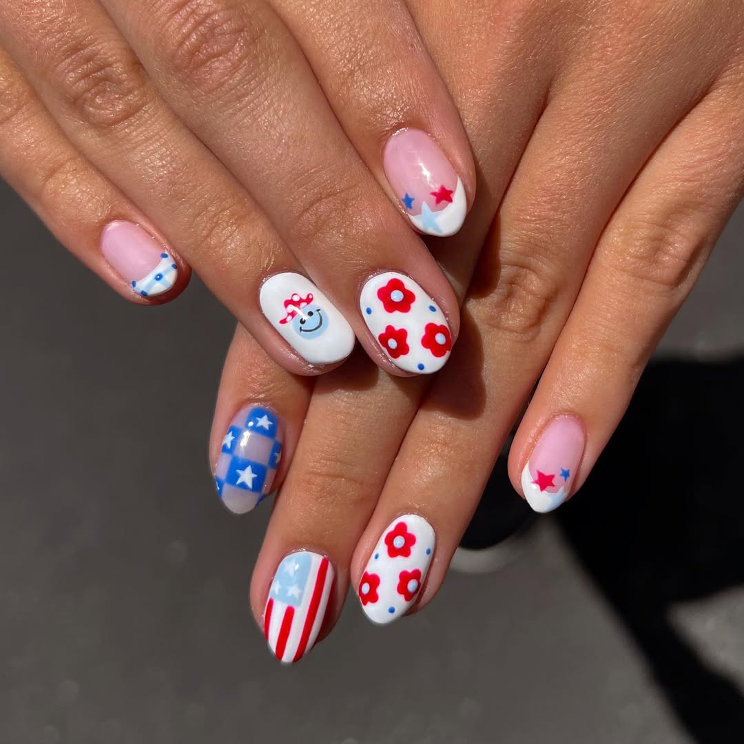 24 Red White Blue Nails You Need for 2026 5 Red White Blue Playful Patriotic Mix and Match Nails