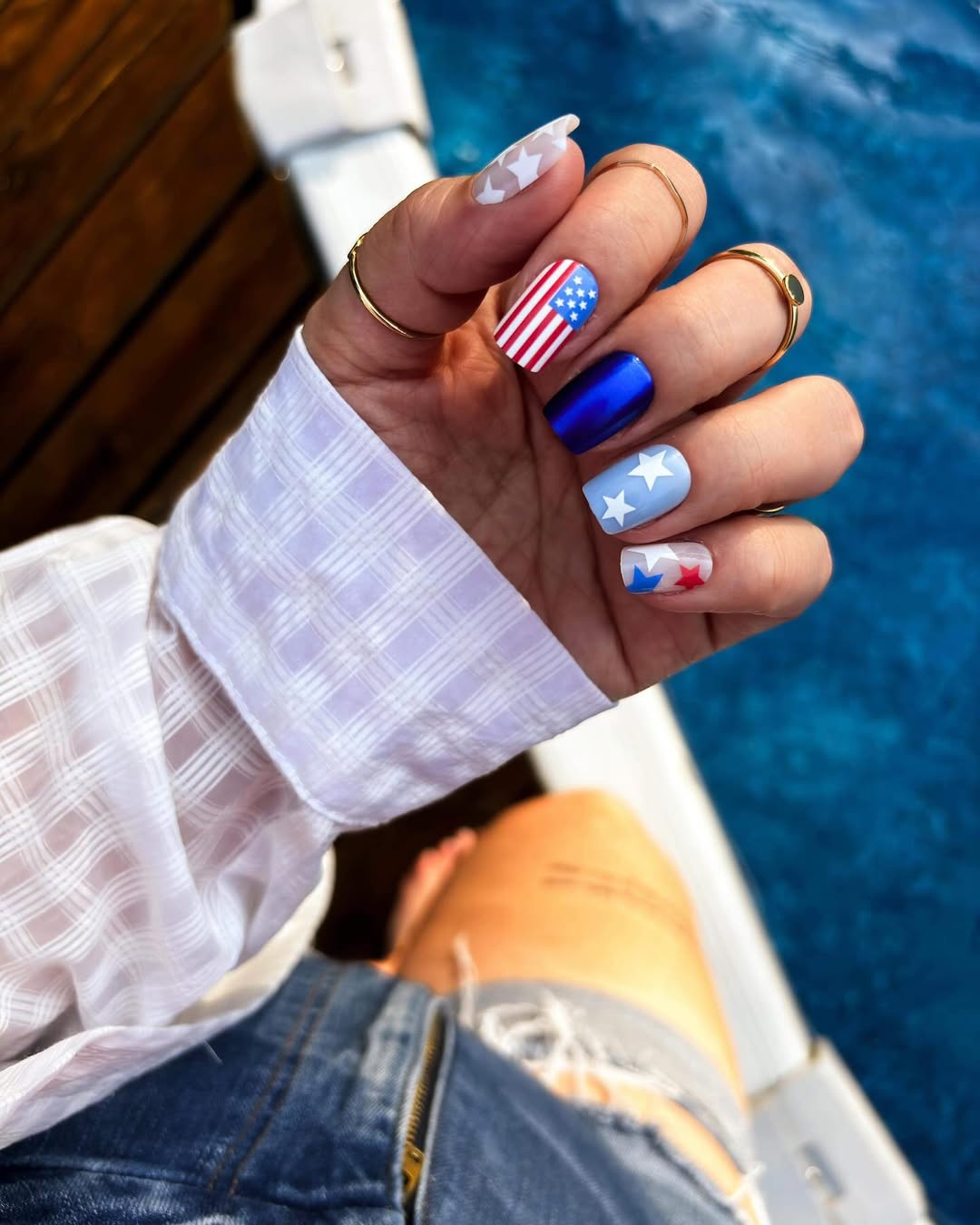 24 Red White Blue Nails You Need for 2026 22 Red White Blue Star Spangled Short Square Nails
