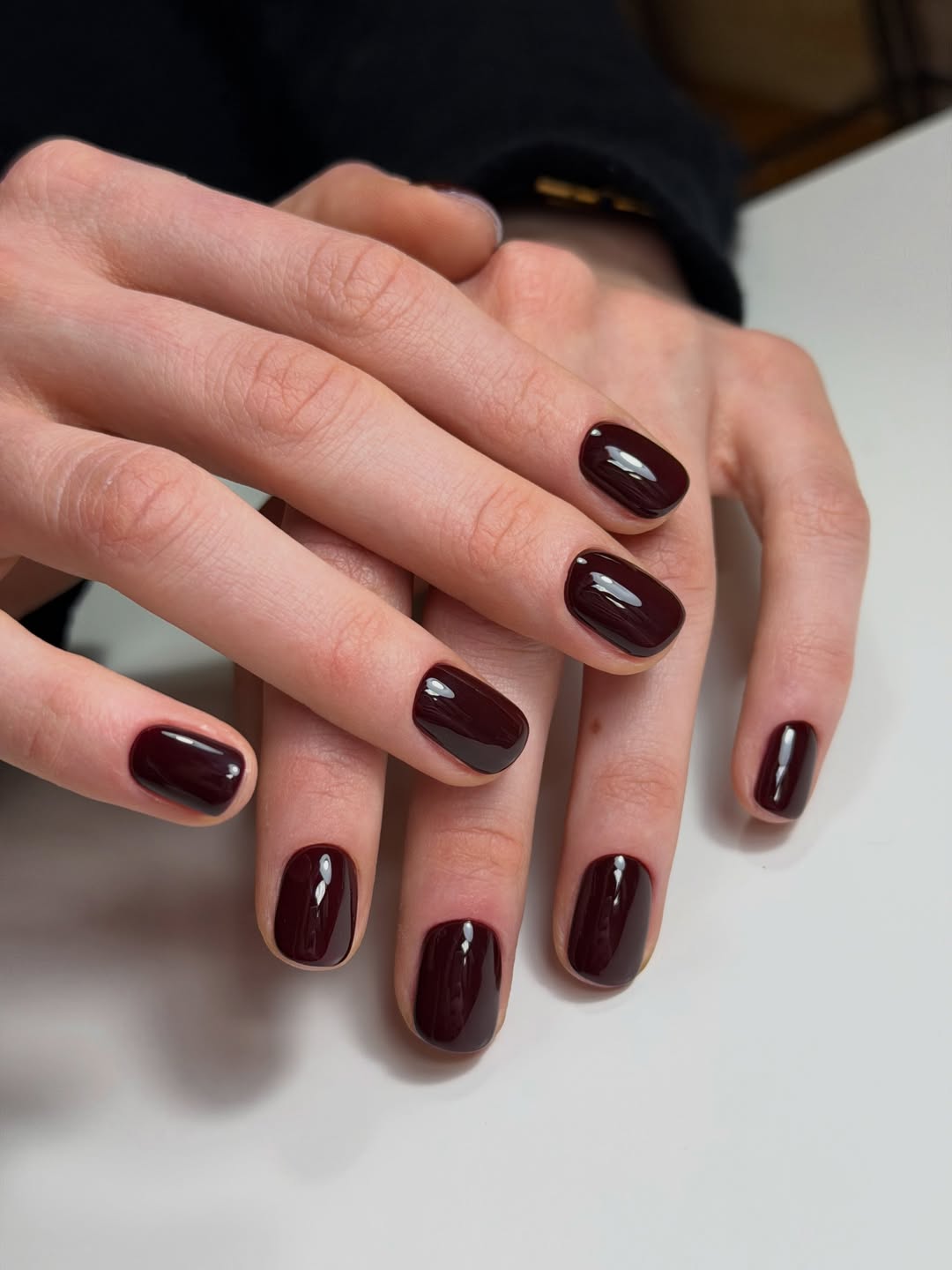 Rich Burgundy Glossy Short Squoval Nails