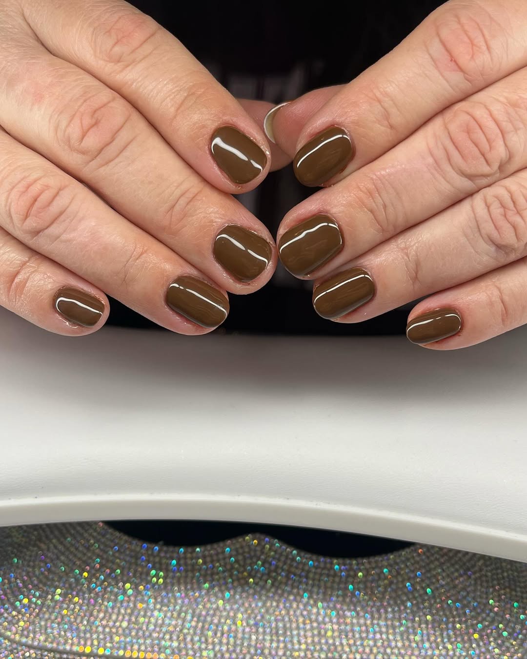 Rich Espresso Brown Glossy Short Round Nails