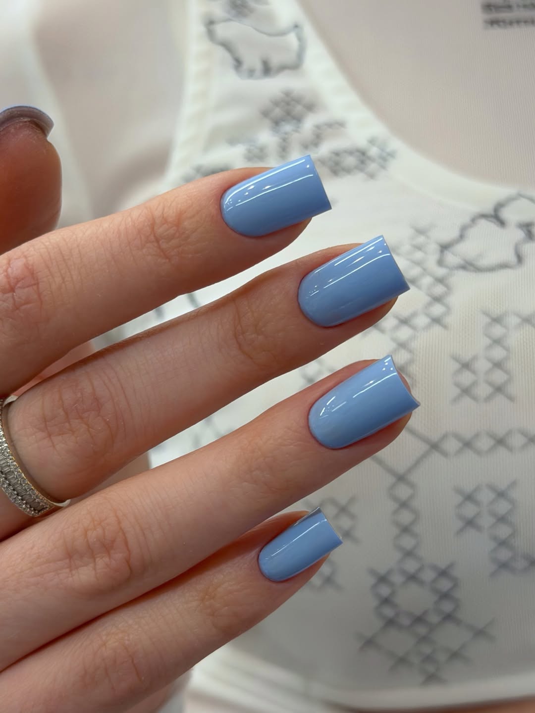Sky Blue Glossy Short Square Gel Manicure