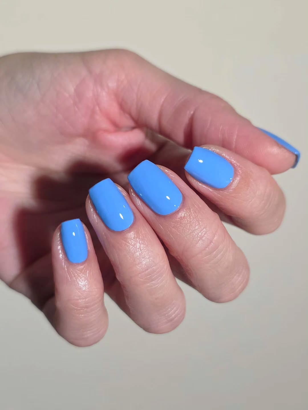 Sky Blue Glossy Short Square Gel Nails