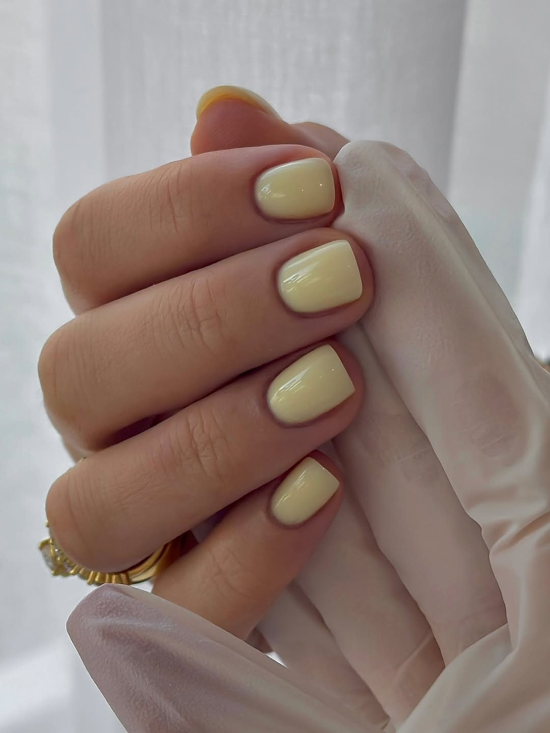 Soft Buttery Yellow Short Squoval Gel Nails