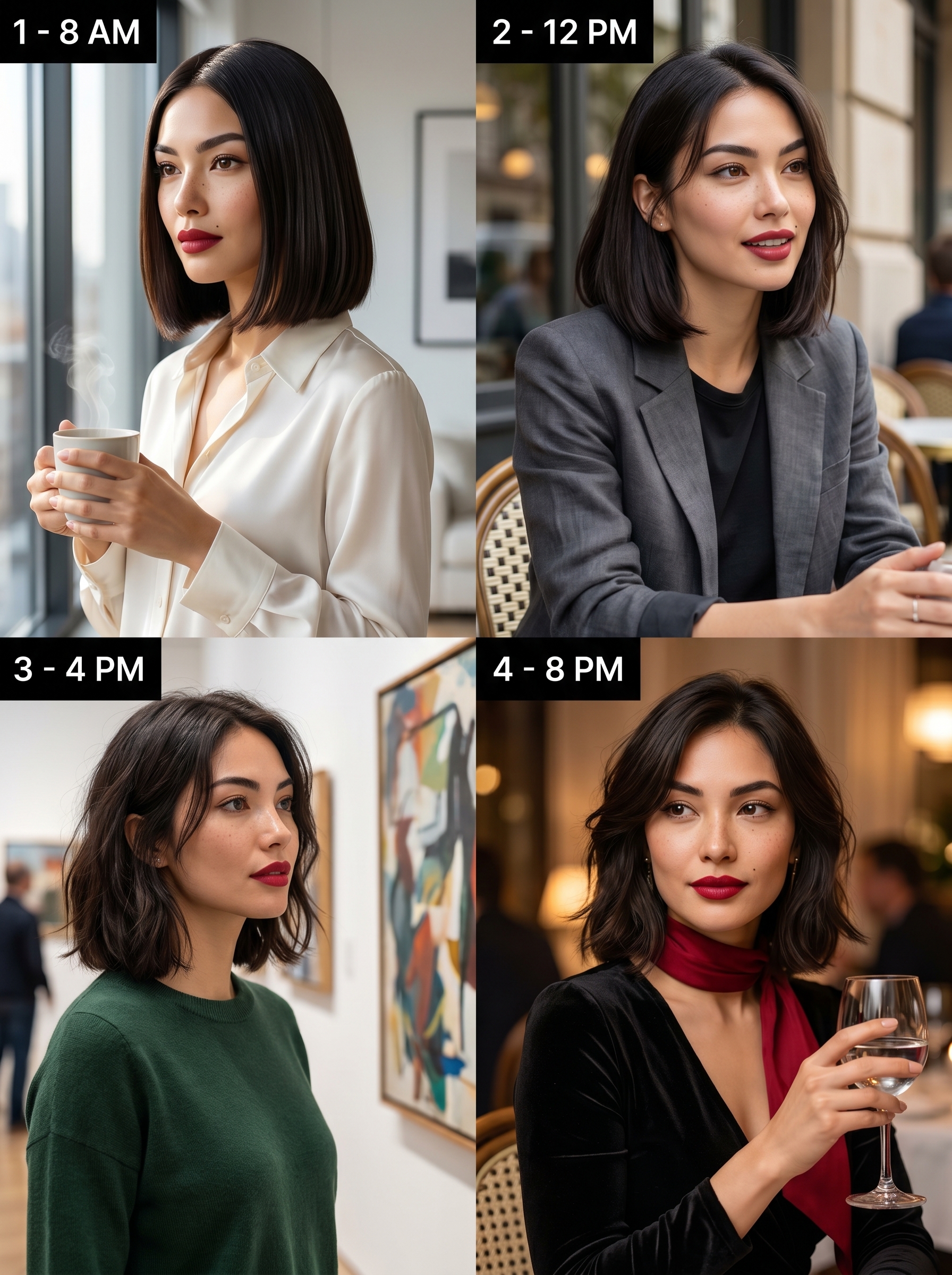Hydro-Bob: Sleek Soft Hair Ideas Summer 2026 Sleek Hydro-Bob with Aquatic Glow Finish in deep brunette, showcasing a modern, hydrated look. Great soft hair style ideas summer 2026 for fashion events.