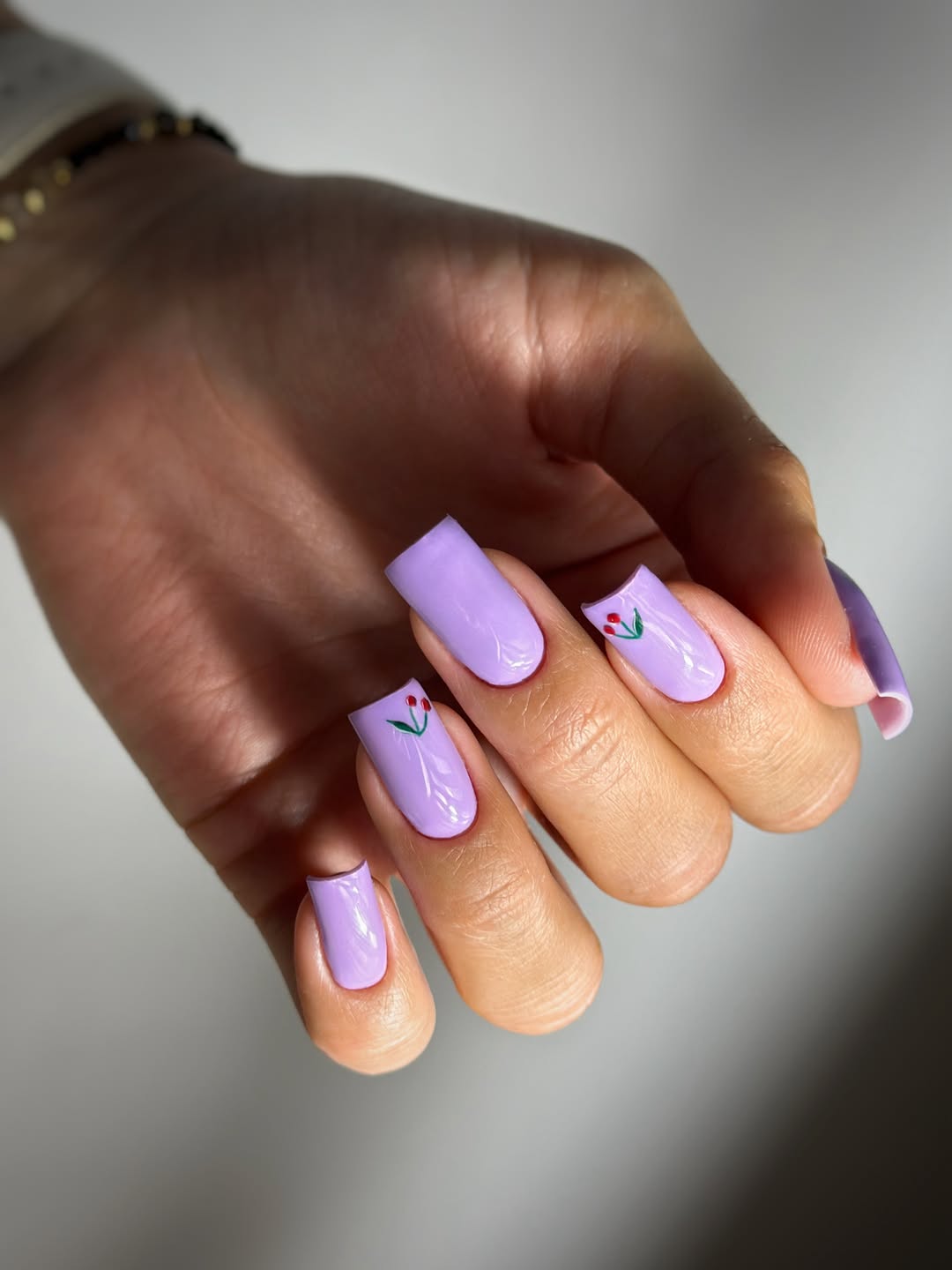 Soft Lavender Minimal Cherry Square Nails
