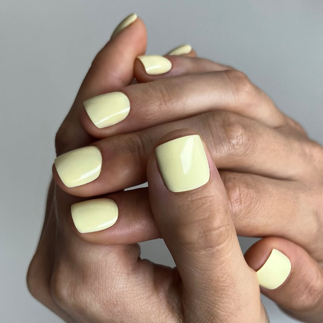 Soft Pastel Yellow Glossy Short Square Nails