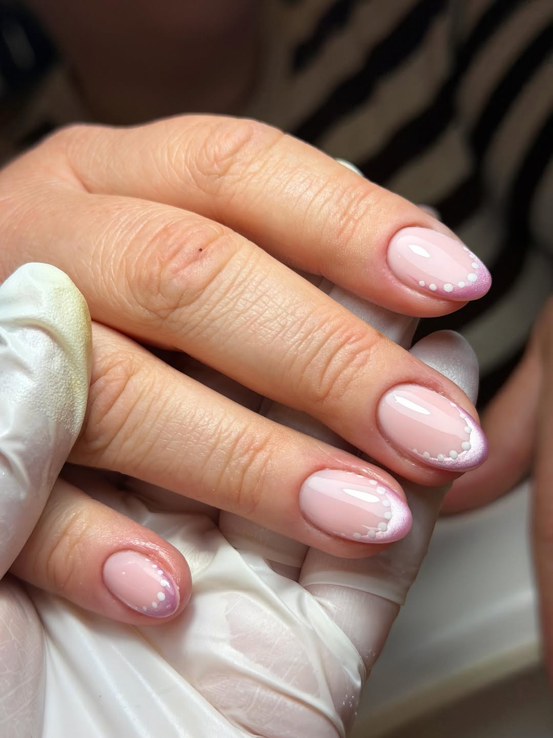 Soft Pink Cat Eye French Almond Nails