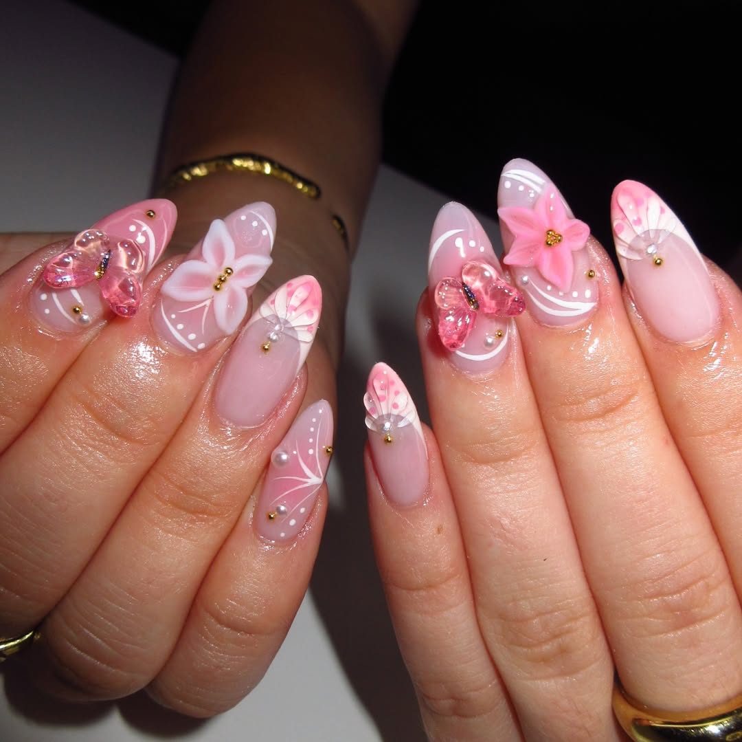 Soft Pink Clear Almond Fantasy Nails