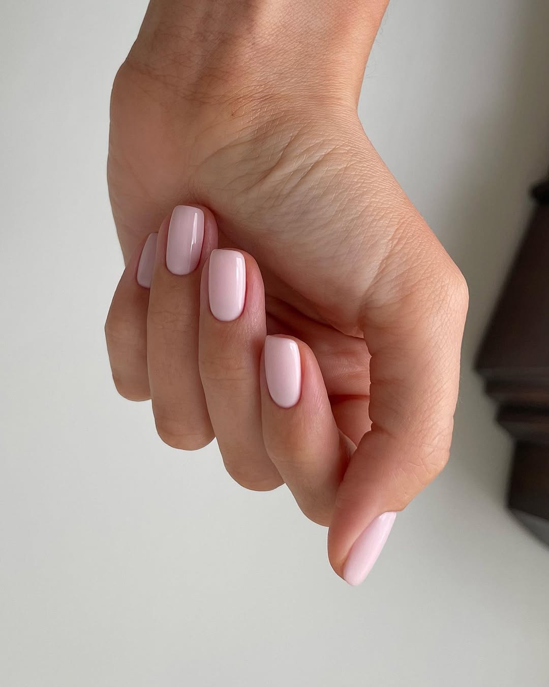 Soft Pink Glossy Round Squoval Nails