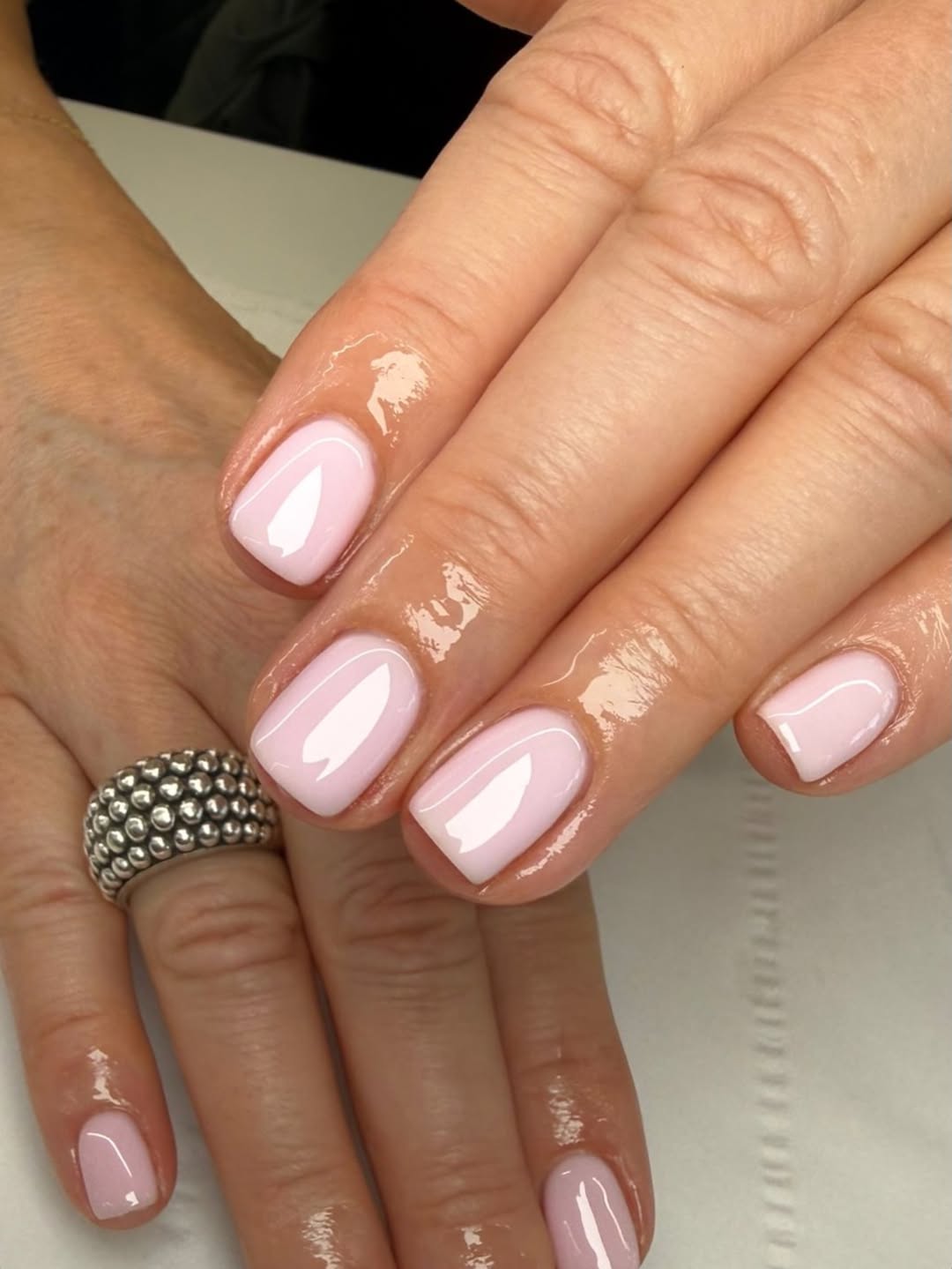 Soft Pink Glossy Short Squoval Nails