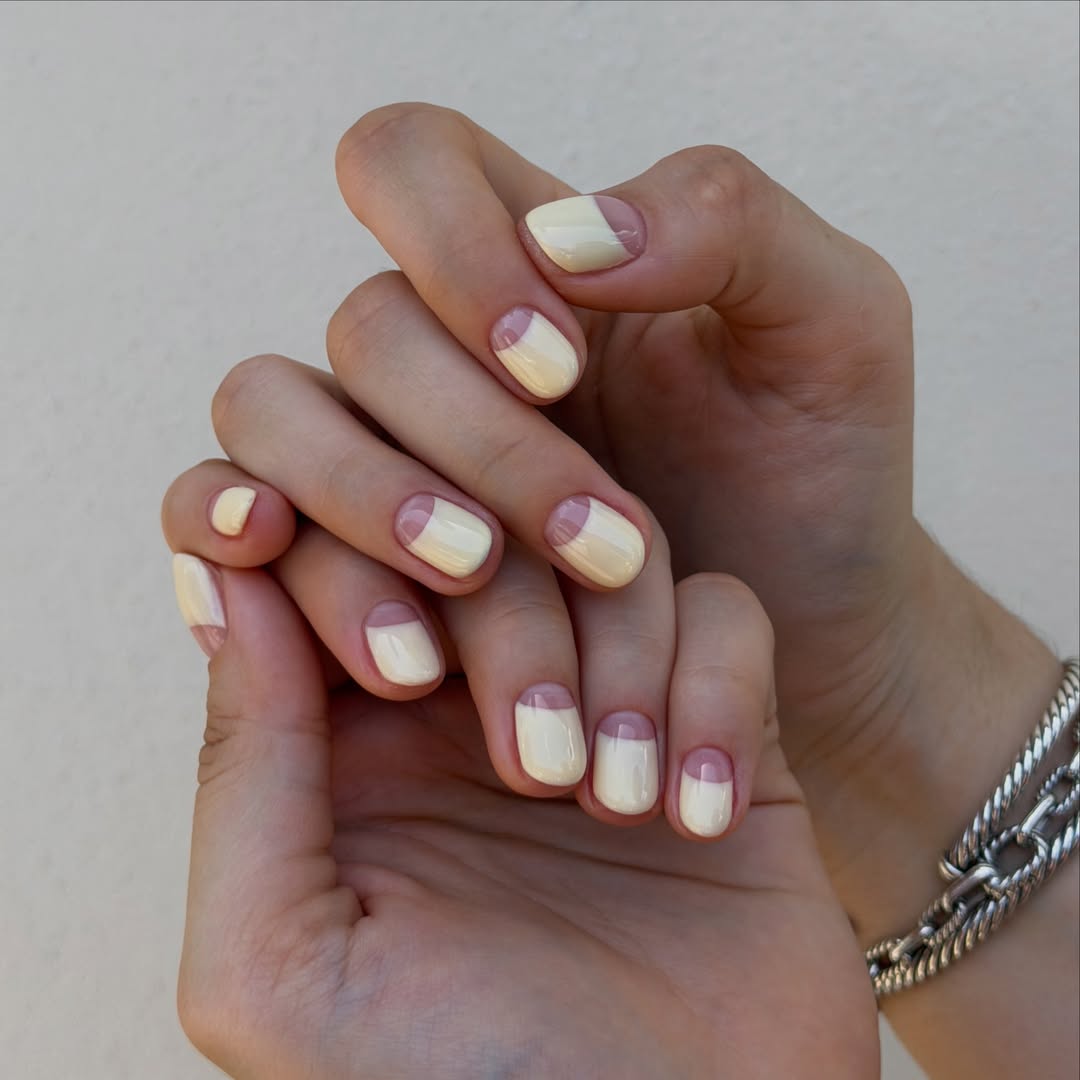 Soft Yellow Negative Space Reverse French Mani