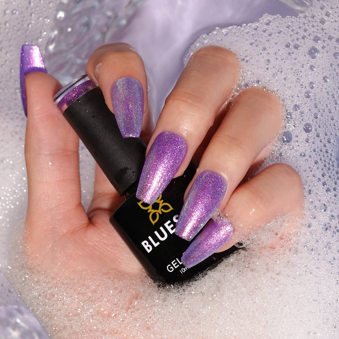 Sparkling Holographic Lavender Coffin Nails