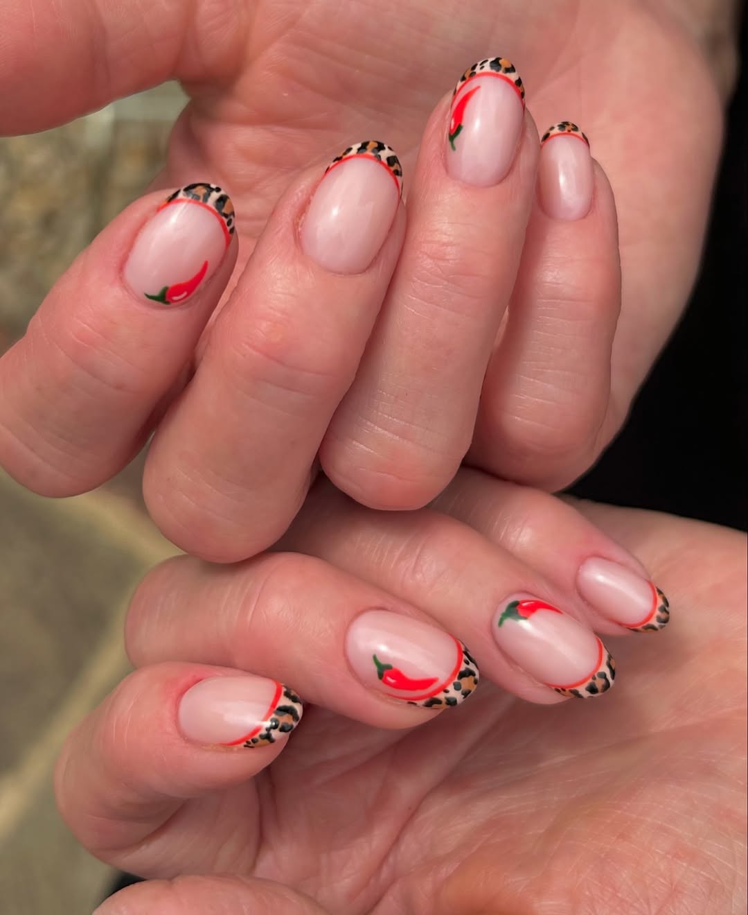 Spicy Leopard Chili Pepper French Tip Nails