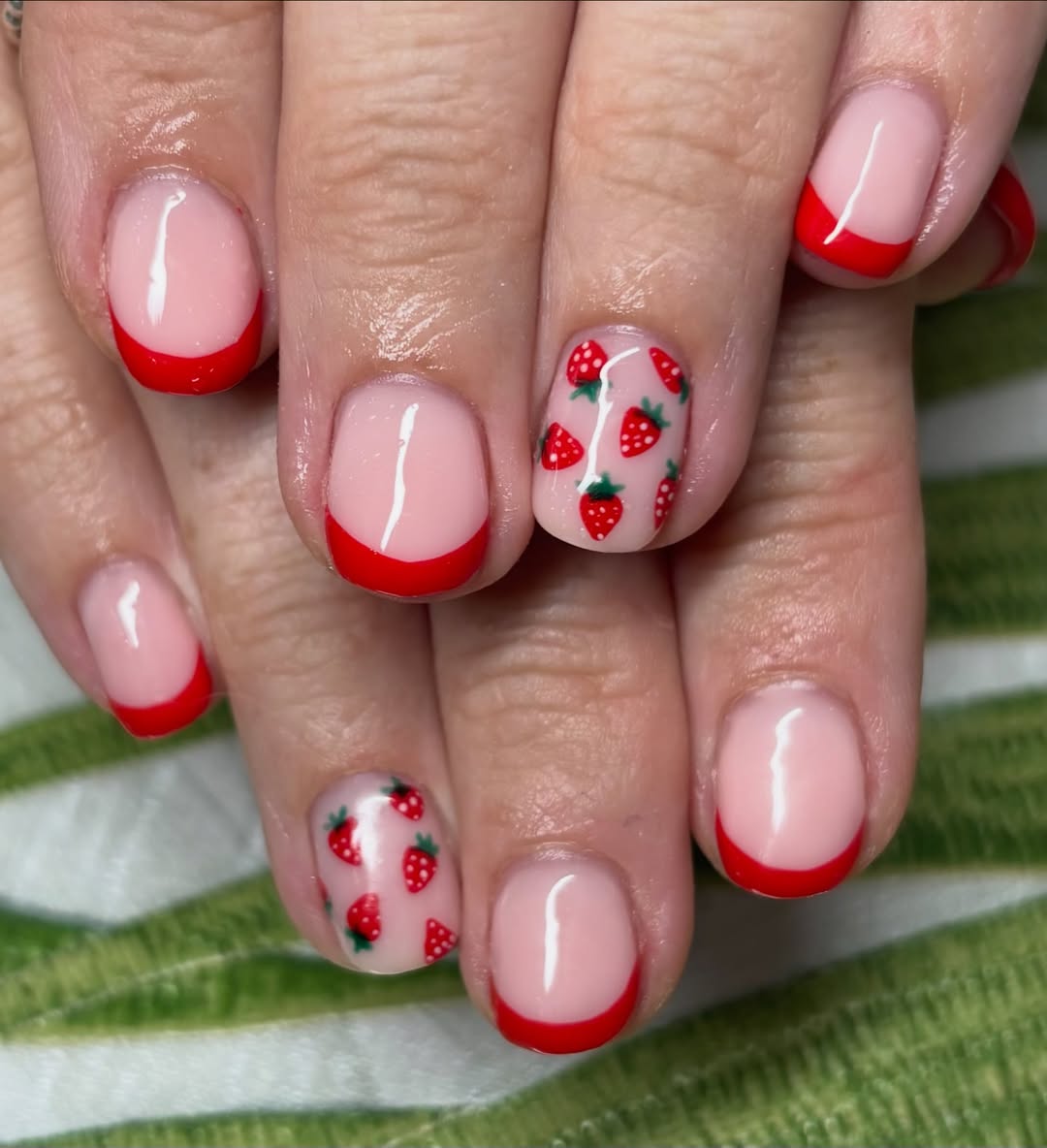 Strawberry Shortcake Red French Tip Accent Nails