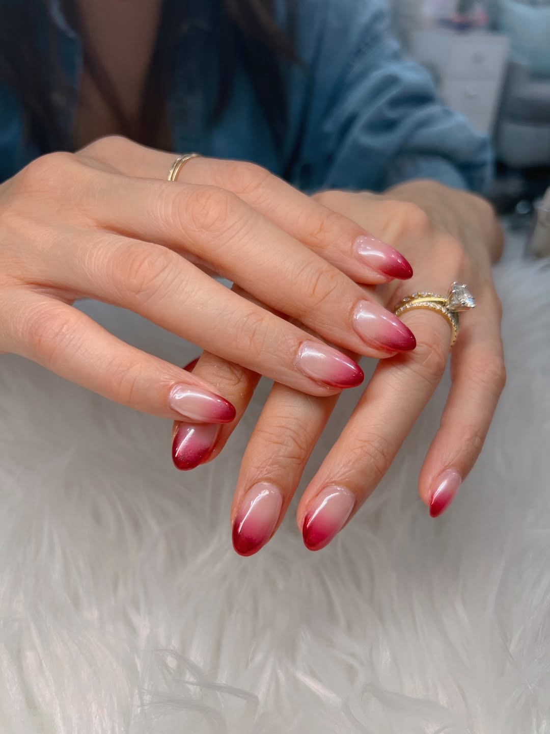 Summer Berry Red Ombre Almond Nails