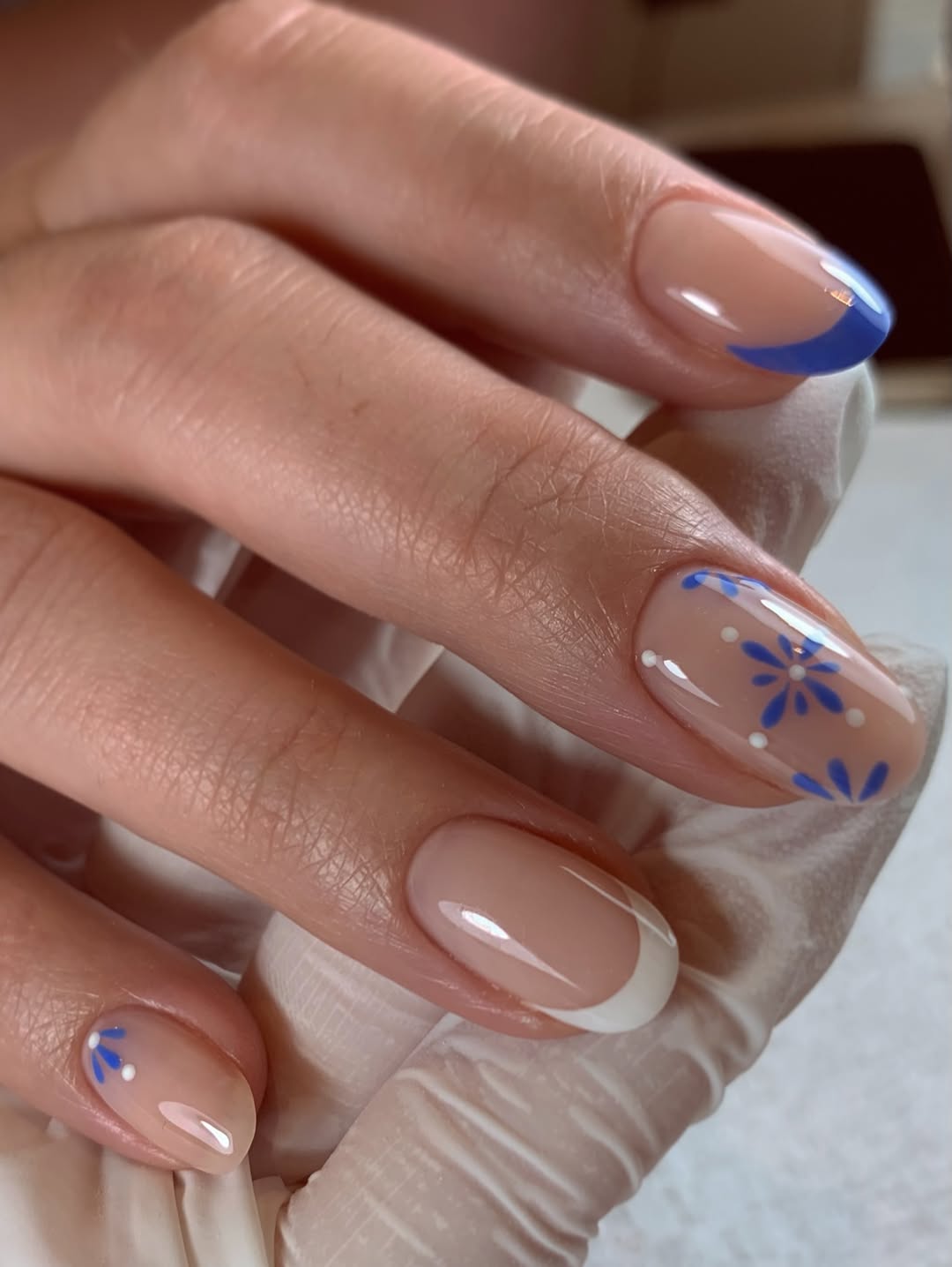Summer Blue Floral French Tips And Accent