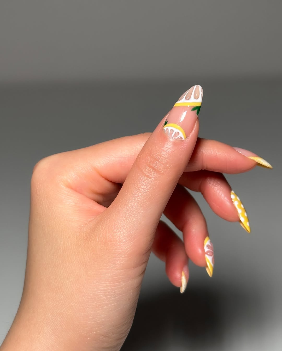 Summer Citrus Lemon Slices Extra-Long Pointed Nails