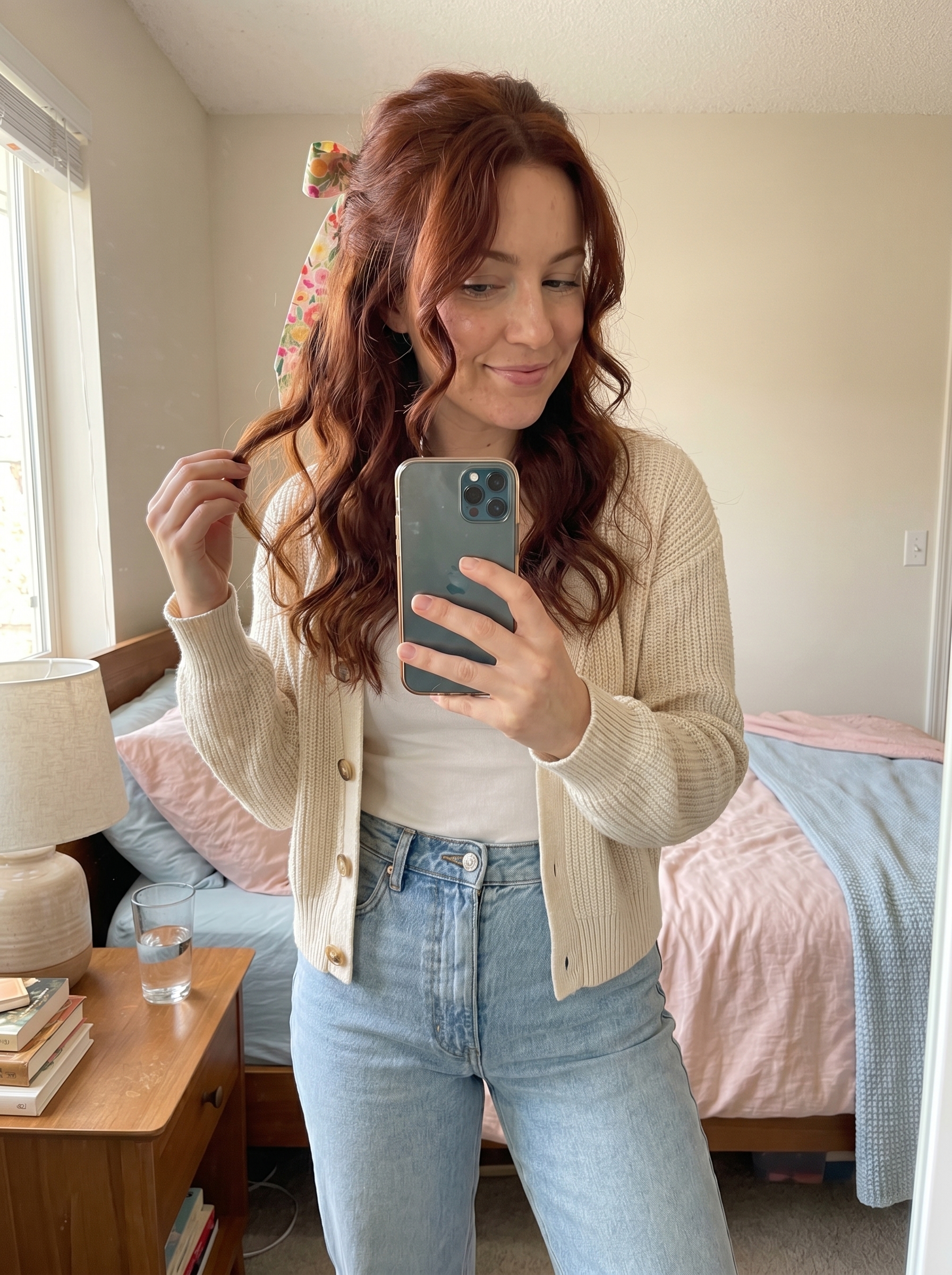 Romantic Garden Coquette half-up hairstyle with soft waves and pastel silk ribbons, a dreamy option for summer cute hair ideas 2026. This feminine look uses anti-frizz serum and a curling iron, perfect for weddings or outdoor events.