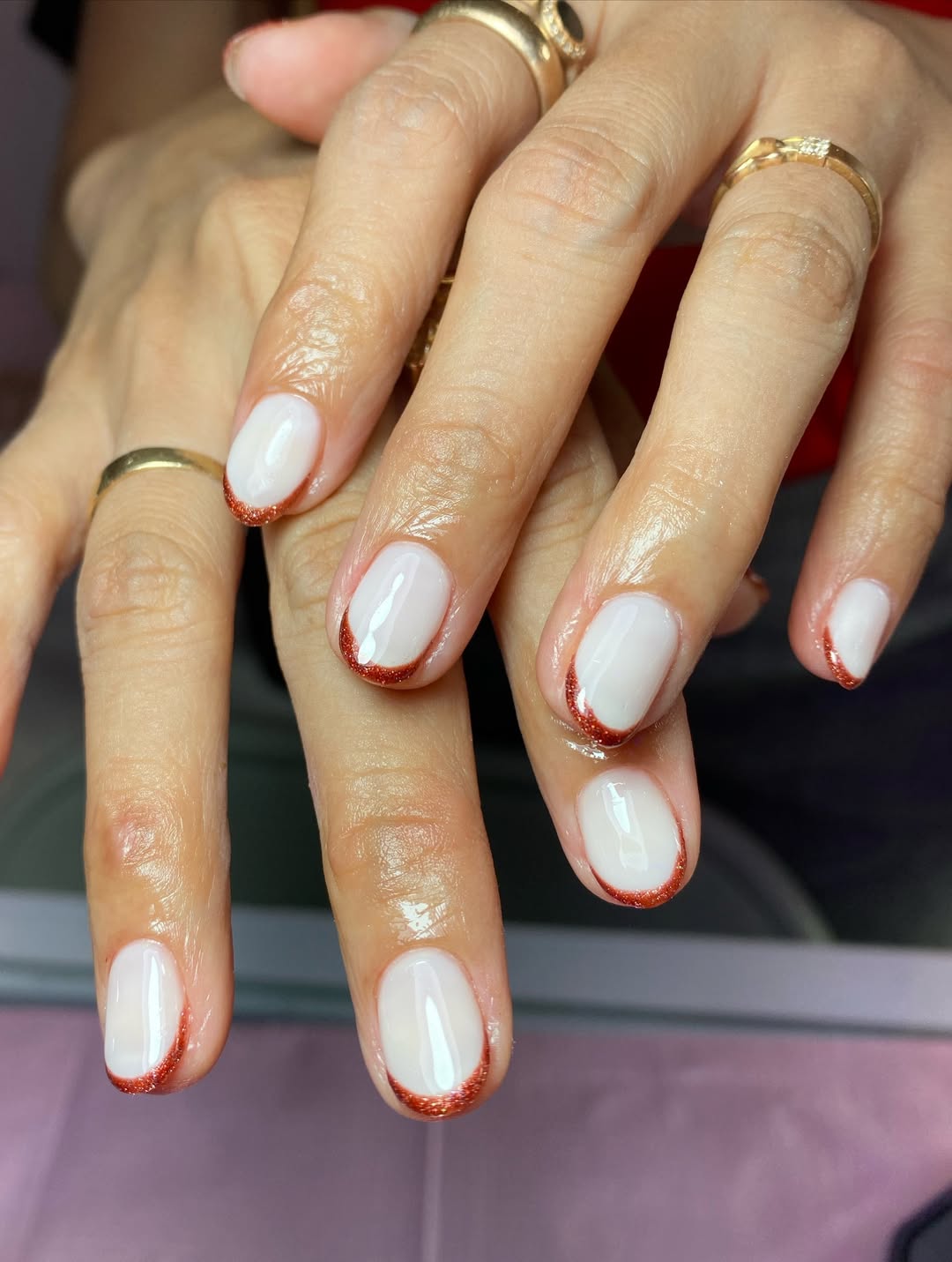 Summer Glitter Red French Tips Short Oval