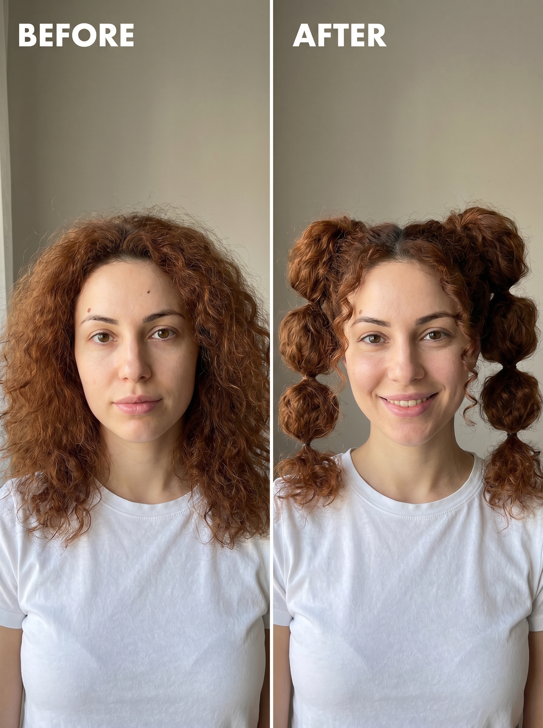 Playful Bubble Pigtail Cloud Buns, a youthful summer hair updo using small clear elastics and texturizing spray for volume, perfect for festivals.