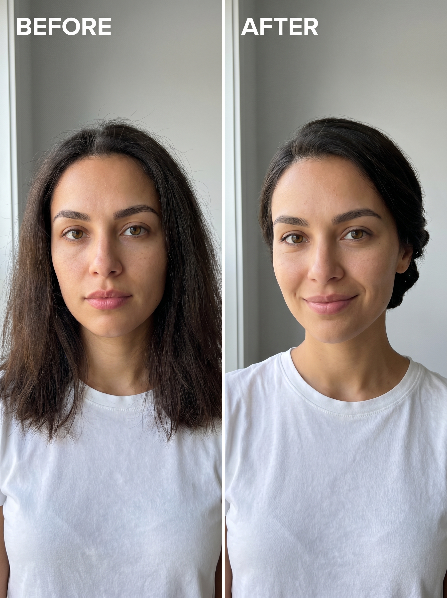 A sophisticated Origami Fold Chignon, a minimalist summer hair updo perfect for formal events. Features a sleek, polished bun secured with a metal cuff.