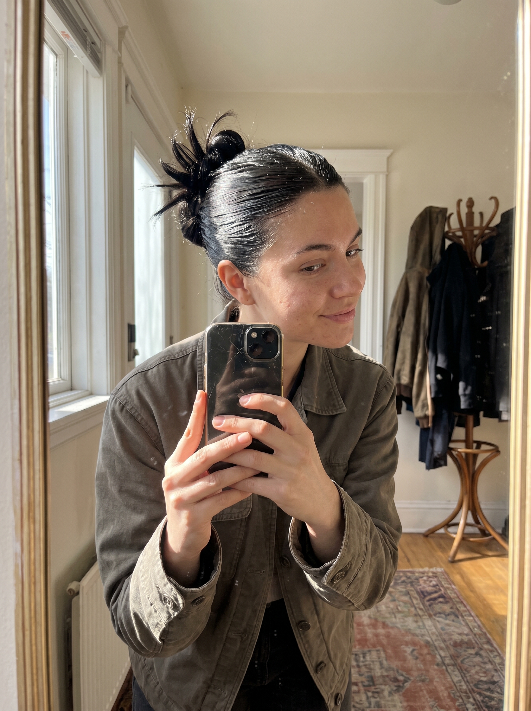 Edgy and modern sculptural spiky bun, perfect for a night out or festival. This sleek summer hair updo 2026 features sharp spikes at the crown, created with strong hold gel for a cyber-chic feel.
