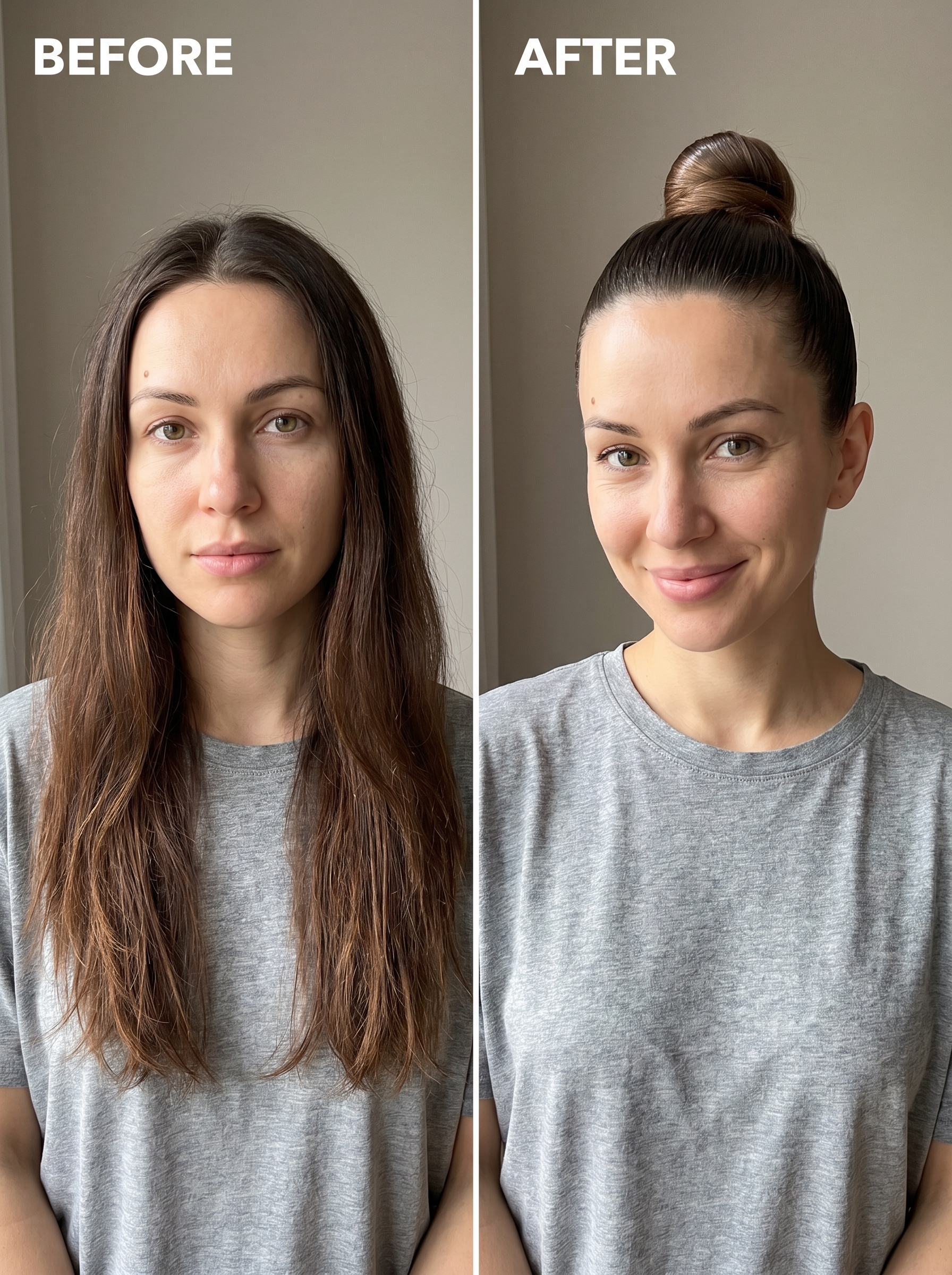 A sleek High Ponytail Bun with an 'Internal' Braid Anchor, a polished summer hair updo ideal for work or outdoor weddings, secured with strong-hold products.