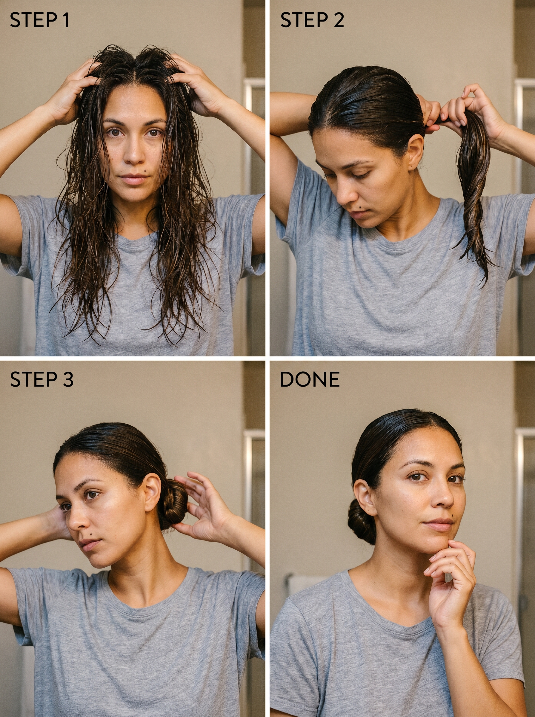 Effortless and vibrant Wet-Look Jelly Updo, perfect as a versatile summer hair updo 2026 for everyday, beach days, or pool parties, created using high-gloss styling pomade.