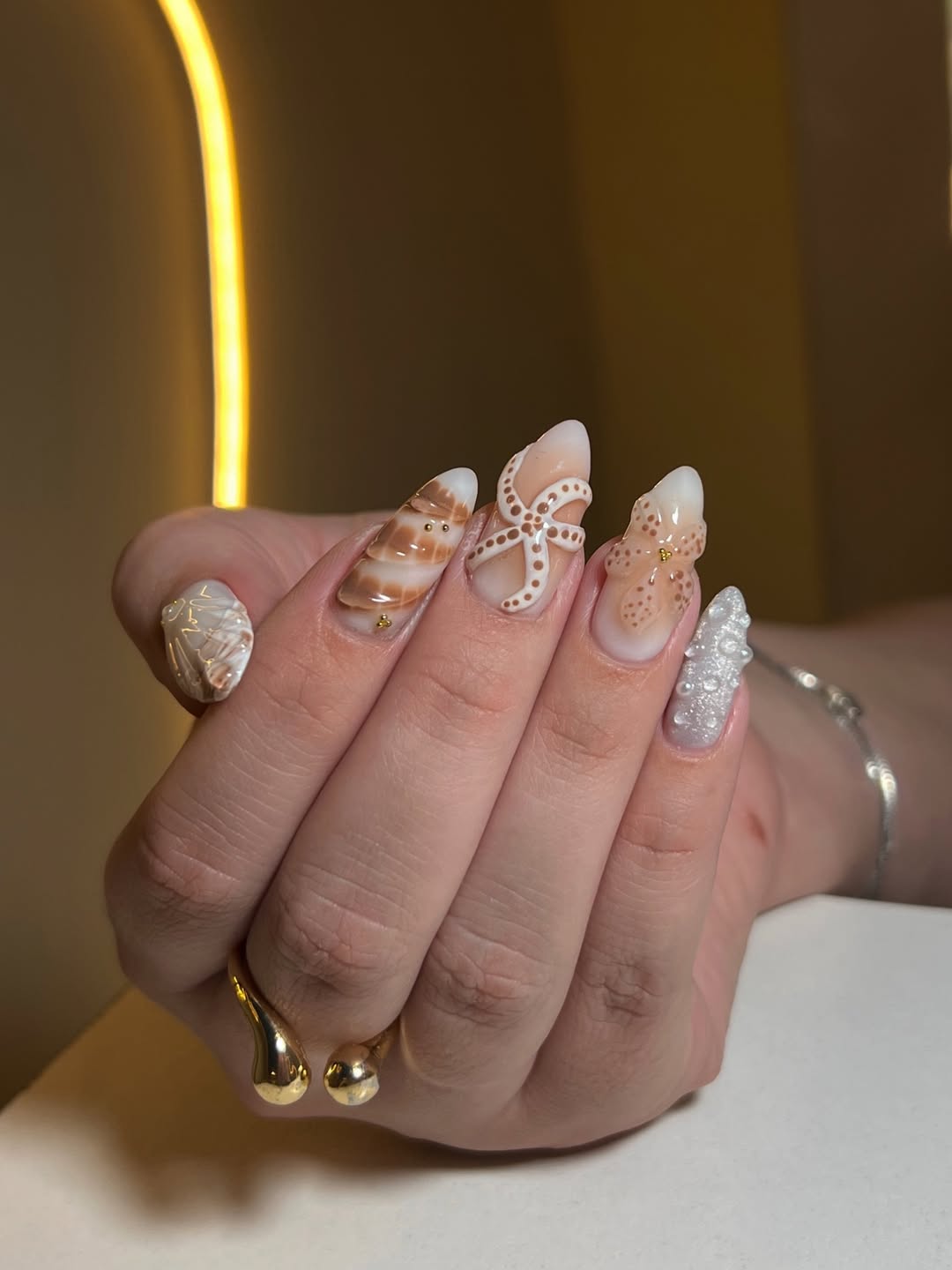 Summer Seashell Starfish Ocean 3D Textured Nails