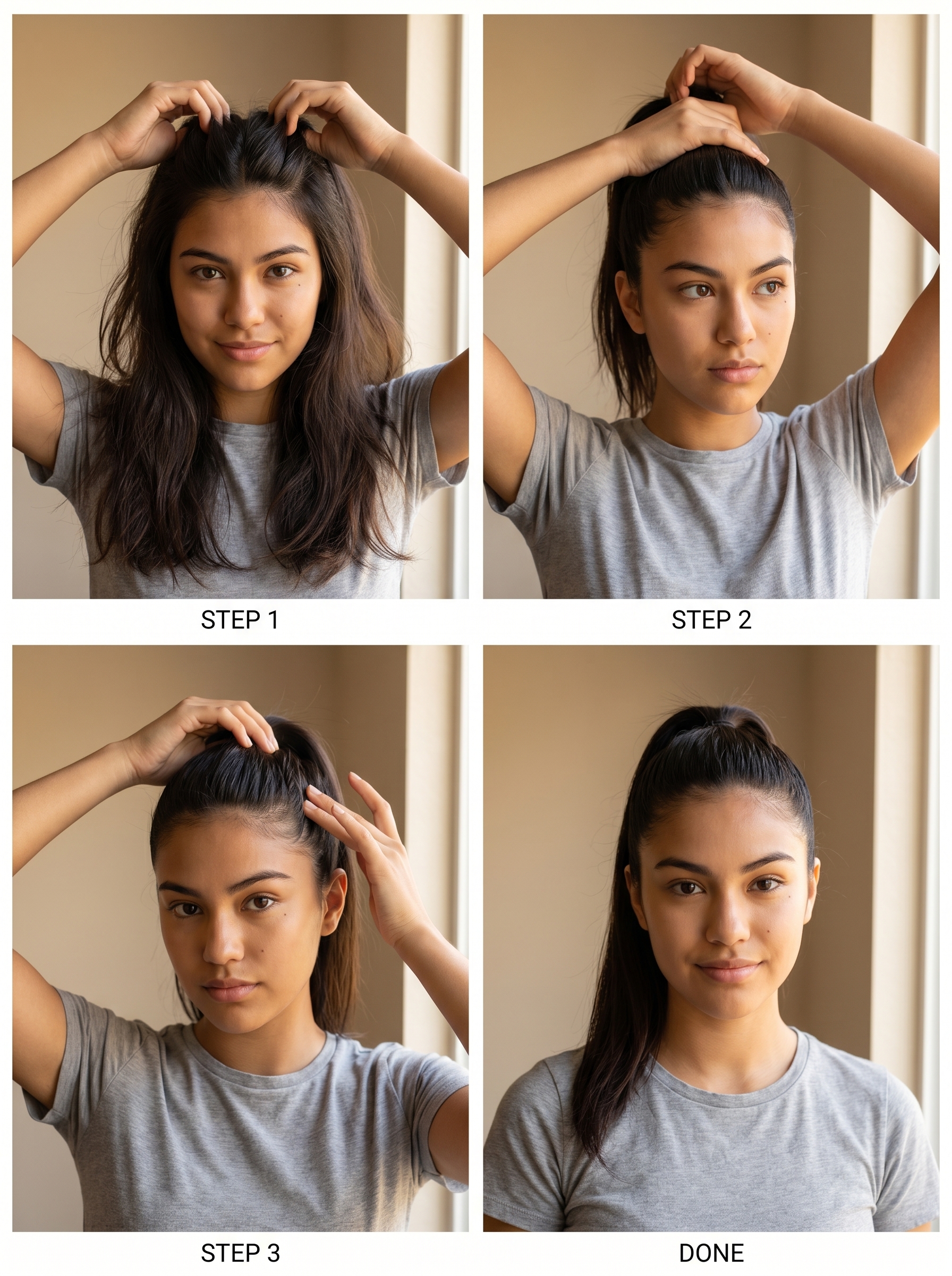 Retro-Sport High Ponytail: Teen Hairstyles Summer 2026 Chic Energetic Retro-Sport High Ponytail, a preppy teen hairstyles summer 2026 option with natural hair, a vibrant fabric headband, and sleek finish, perfect for sports or casual activities.