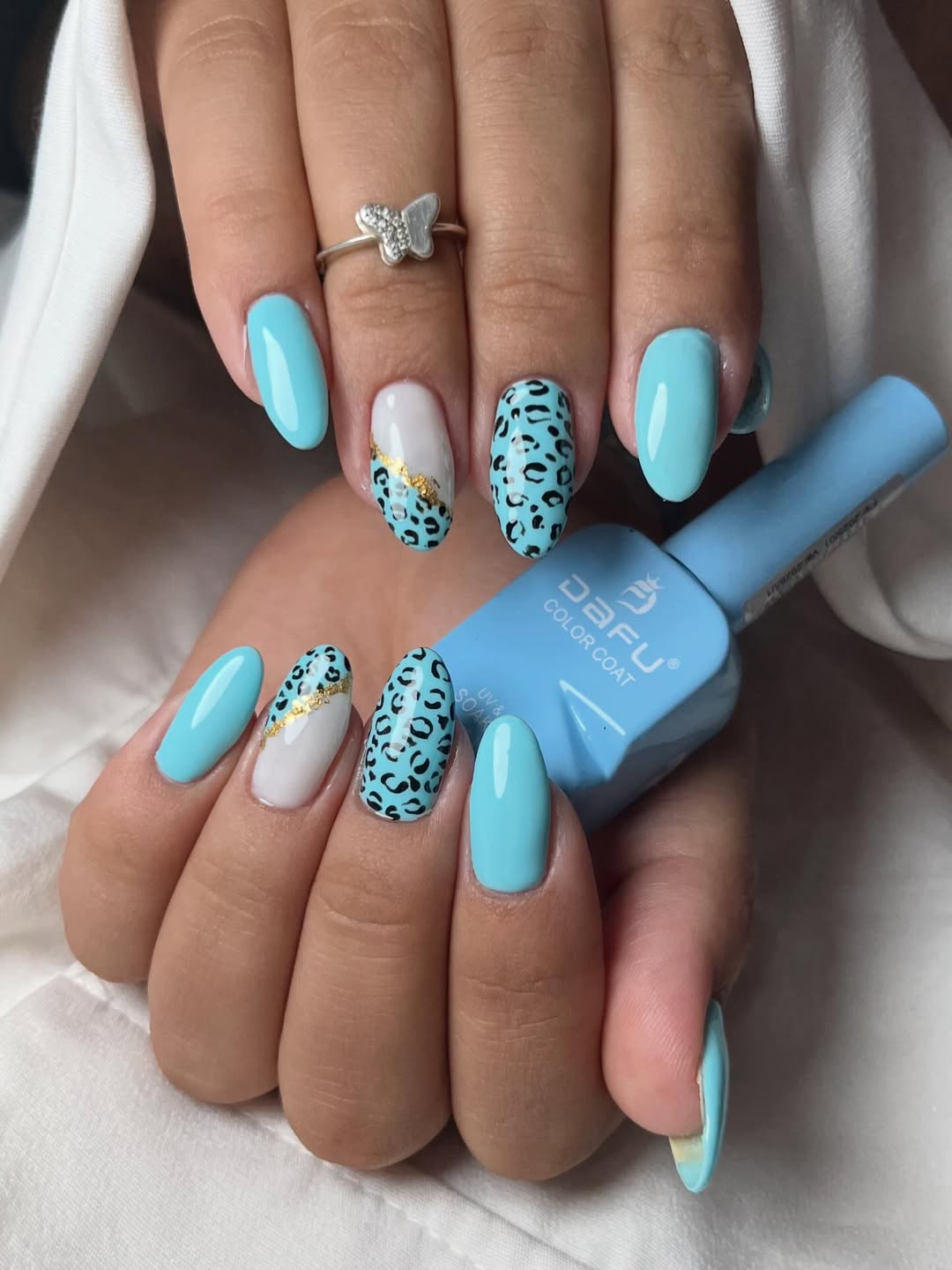 Tropical Aqua Leopard Print with Gold Flakes
