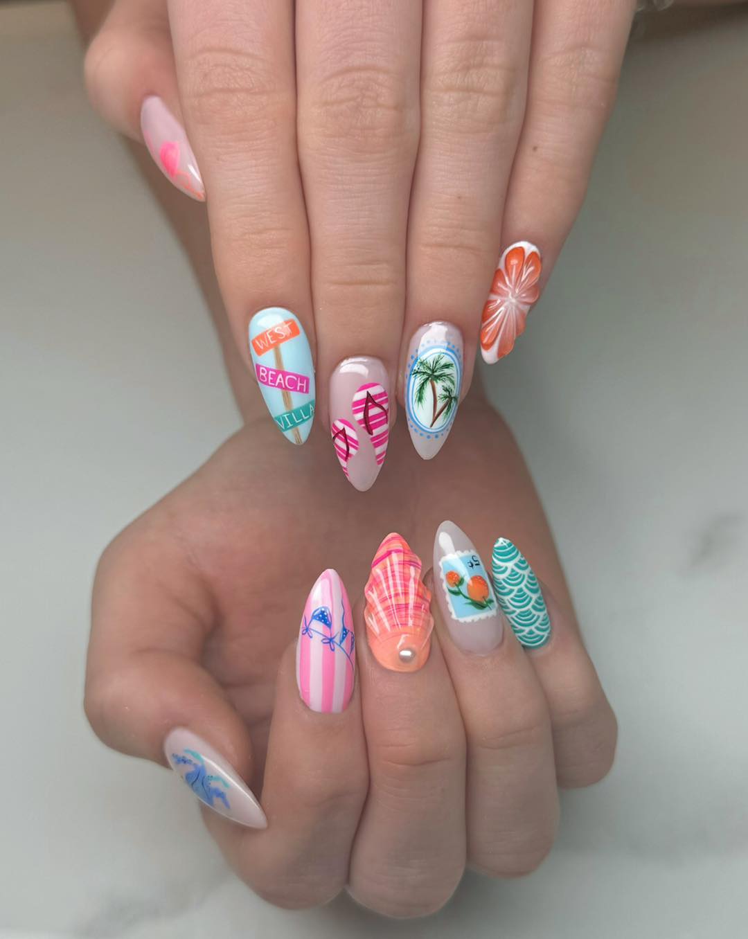 Tropical Dream Vacation Almond Nails