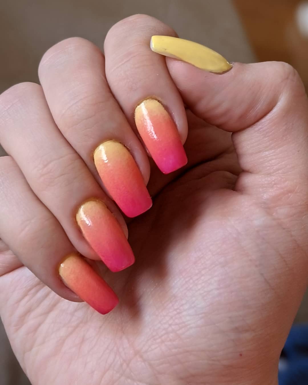 Tropical Sunset Ombre Glossy Coffin Nails