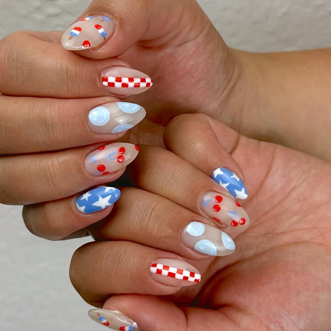 USA Patriotic Foodie Almond Nail Art