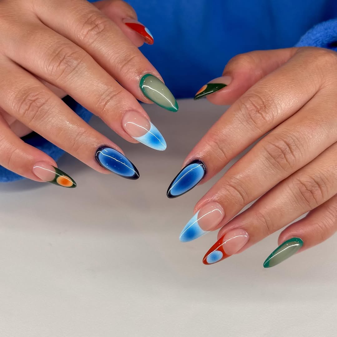 Vibrant Abstract Jelly French Stiletto Nails