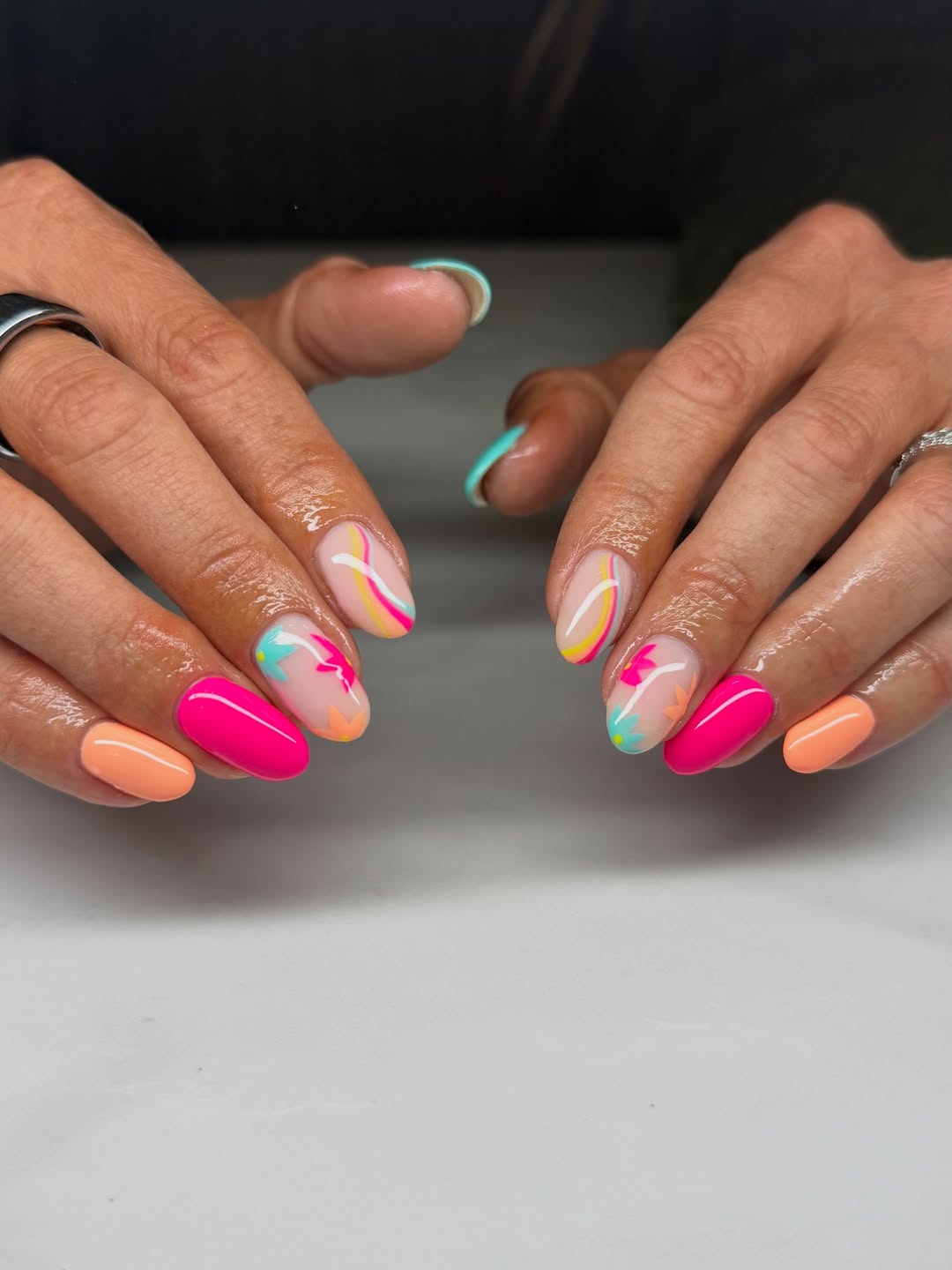 Vibrant Abstract Swirls With Neon Solids