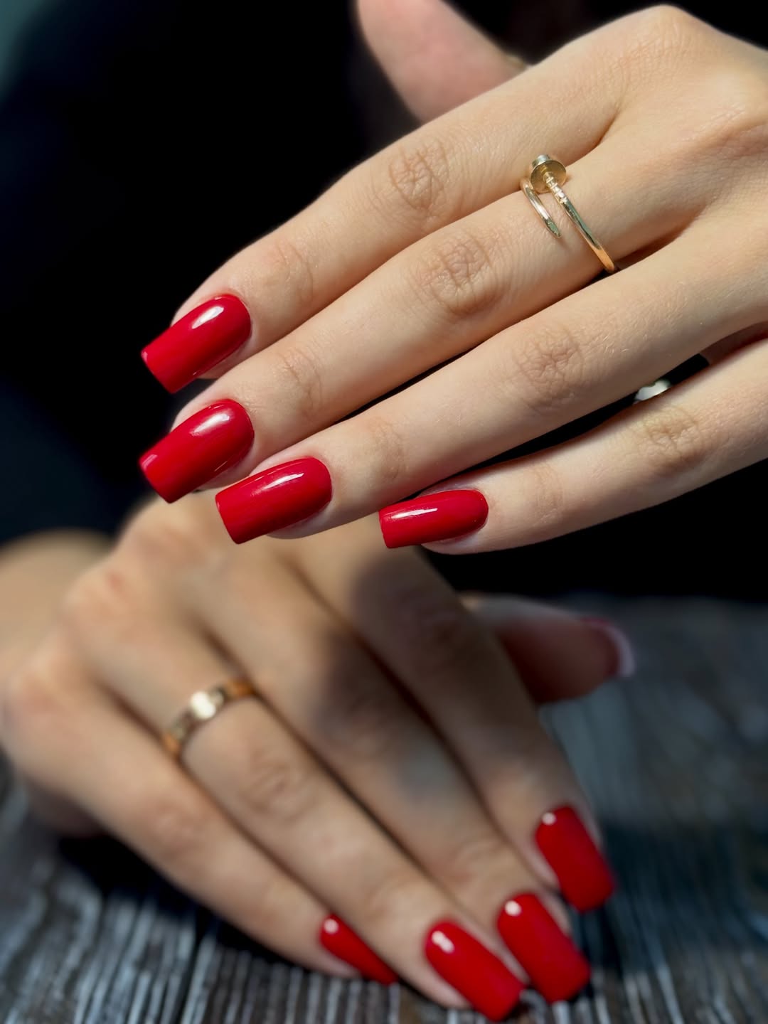 Vibrant Cherry Red Short Square Glossy Nails
